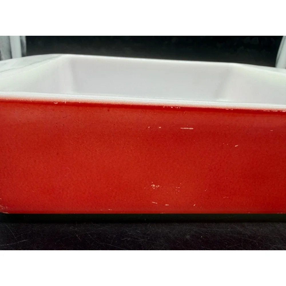 Vintage Pyrex Red Milk Glass Square Baking Dish 8 Inch Cake Pan 222